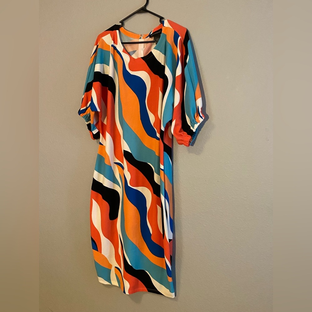 Ashley Stewart multicolored dress with puff sleeves. Size 18/20.
